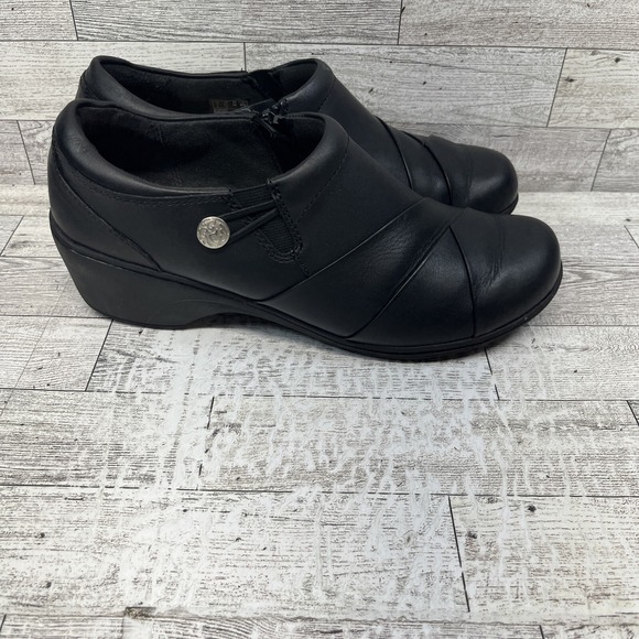 Clarks Channing Ann Black Leather Zip Comfort Loafer Shoes Women Size 9.5M - Picture 3 of 10